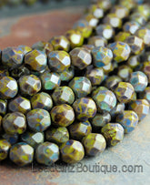 Opaque Olive Picasso Czech Glass Bead 6mm Round - 25 Pc